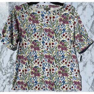 Style & Co Womens Floral Print Short Sleeve Top Dainty Shitake  0X